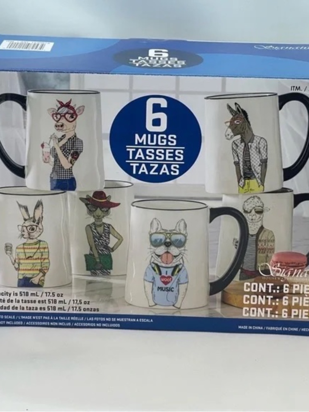 NIB Hipster Animal Mug Set of Six Animal Character Signature Housewares - Picture 8 of 8
